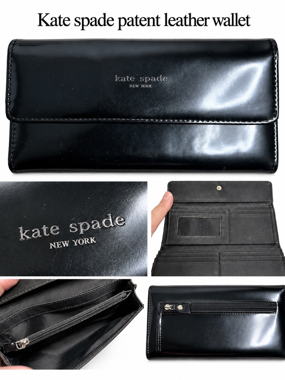 kate spade Black Patent Leather Continental Wallet Trifold Card Holder Coin Slip